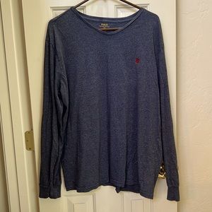 Ralph Lauren Men’s XL long sleeve V-neck tee Dark blue/gray with a maroon logo